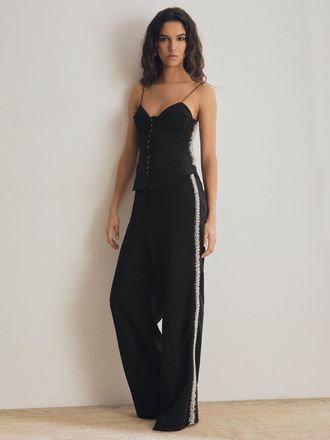 Reiss Black Atelier Embellished Wide Leg Trousers, 10