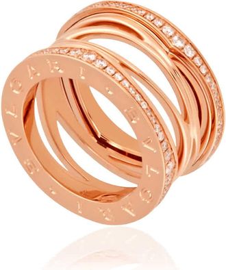 Bulgari B.zero1 Ladies 4-band Ring In 18 Kt Rose Gold And Pave, Size 50