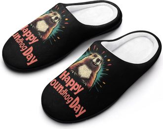 Generic Happy Groundhog Day Mens House Slippers Memory Foam Washable Cotton Slip on Home Shoes