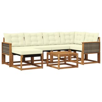 vidaXL Conjunto De Sof&aacute;s De Exterior Con Coj&iacute;n 7 Pcs Natural Y Crema Vidaxl