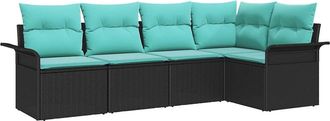 vidaXL Conjunto De Sof&aacute; De Jard&iacute;n 5 Uds. Negro Rat&aacute;n Sint&eacute;tico Vidaxl