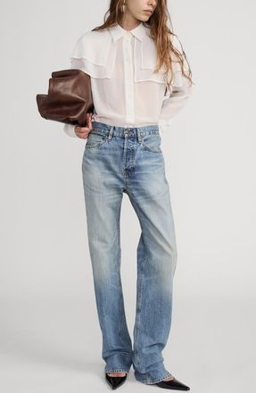 Frame Denim The Silk Cape Button-Up Shirt in Cream at Nordstrom, Size X-Small