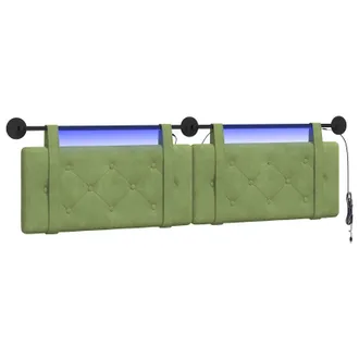 vidaXL Testiera Sospesa Con Luce Led Verde Chiaro Velluto Vidaxl