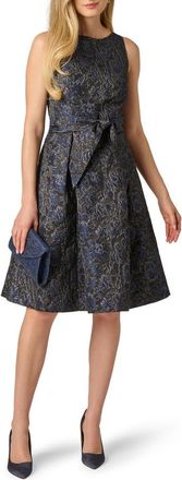 Adrianna Papell Floral Jacquard Sleeveless Tie Front Dress in Black/navy at Nordstrom, Size 10