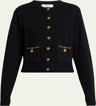 Chlo&eacute; Horse-Button Wool-Cashmere Cardigan