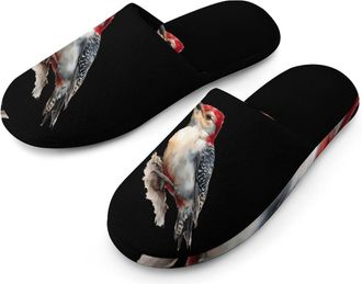 Generic Watercolor Woodpecker Bird Mens House Slippers Slip Indoor Slipper On Shoes Warm Outdoor