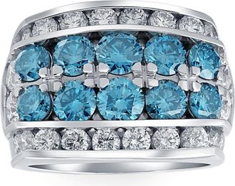 Pompeii3 7Ct Blue Diamond Mens Four Row Anniversary Ring in 10k White Gold