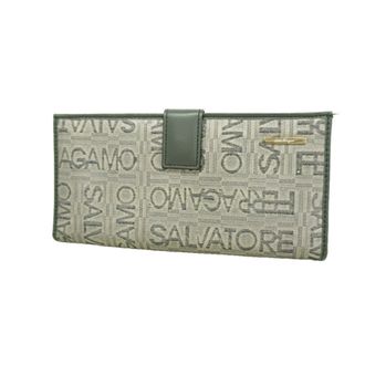 Ferragamo Gray Canvas Long Wallet (Bi-Fold) (Pre-Owned)