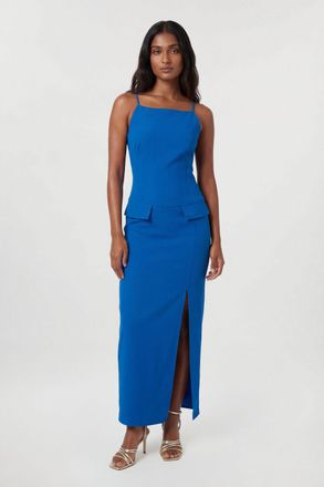 Karen Millen Womens Compact Stretch Stab Stitch Square Neck Tailored Pencil Maxi Dress - Blue - Size 10 UK