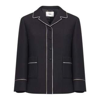 Fendi Light Jackets, female, Black, M, Silk and Wool Jacket