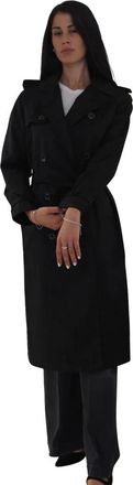 Ralph Lauren Lang zwart regenjas voor dames - Dames - Jas met riem - Zwart - L - Katoen - Jassen