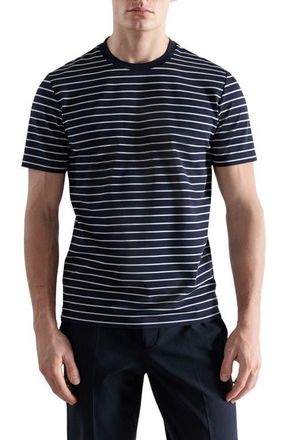 Mango Slim Fit Coolmax Stripe T-Shirt in Navy at Nordstrom, Size Small