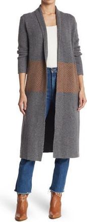 Bobeau Chevron Waist Knit Shawl Cardigan in Charcoal /Camel at Nordstrom Rack, Size X-Small