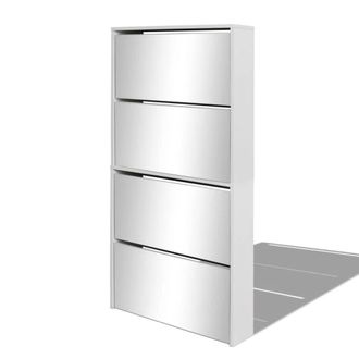 Berkfield Home Shoe Cabinet 4-Layer Mirror White 63x17x134 cm | Size: 63 x 17 x 134 cm
