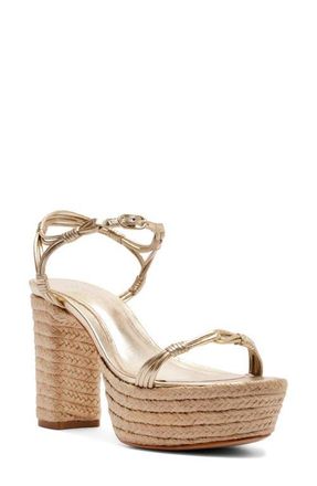 Schutz Nara Ankle Strap Platform Sandal in Platina at Nordstrom, Size 8.5