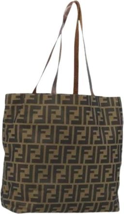 Fendi Pre-owned Tote Bags, female, Brown, Size: ONE SIZE Pre-owned Vintage Zucca Canvas Tote Bag