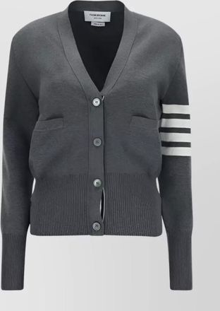 Thom Browne v-neck cotton cardigan striped sleeves