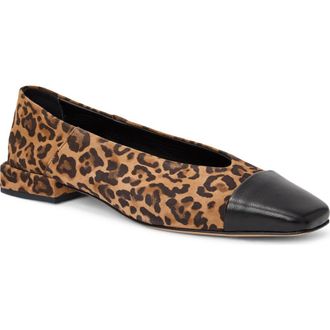 Bruno Magli Patria Square Toe Flat in Leopard Suede/Black at Nordstrom Rack, Size 6.5