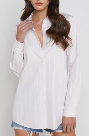 L'agence Layla Tunic Blouse W/ Vent In Lilac Snow/white Stripe