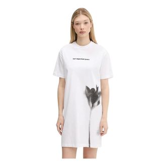 Karl Lagerfeld Kleedjes, Dames, Wit, S, Katoen, Floral-print T-shirt Mini Jurk
