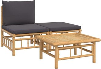 vidaXL Set De Muebles De Jard&iacute;n 3 Piezas Bamb&uacute; Con Cojines Gris Oscuro Vidaxl