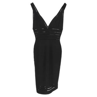 H&eacute;rve L&eacute;ger Plunge Neckline Bandage Dress in Black Rayon