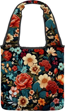 Generic Art Colors Flowers Reversible Canvas Shoulder Tote - Double-Sided Print, 12oz Cotton, 27cm Drop, Fold-Flat Bag for Travel, Shopping, Street Outings