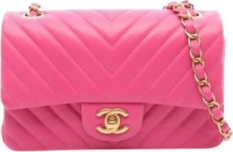 Chanel Pre-owned Chevron V Stitch Mini 20 Leren Schoudertas - Dames - Vintage Schoudertas - Roze - ONE Size - Leer - Vintage