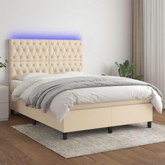 vidaXL Vidaxl - Cama Box Spring Colch&oacute;n Y Luces Led Tela Crema 140x200 Cm
