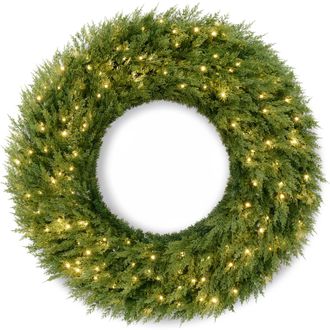 Best Choice Products Pre-Lit Cedar Cypress Christmas Wreath w/ Twinkling LEDs, Realistic Large Indoor/Outdoor Holiday Decor, Plug-In