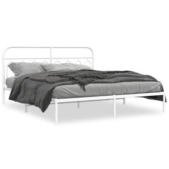 Berkfield Home Metal Bed Frame without Mattress with Headboard White 183x213cm | Size: 183x213 cm
