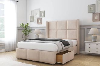 Comfort Beds Charlie Naples Divan Base 2 Drawers - 54 Wingback-Footboard in Light Sand | Size: King