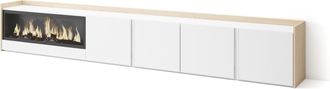 Skraut Home Skraut Home - Mueble Tv, Televisi&oacute;n, Muebles De Sal&oacute;n, Almacenaje, 315x35x50cm, Para Tv Hasta 80, Chimenea El&eacute;ctrica Xxl, Estilo Moderno, Blanco Y Rob