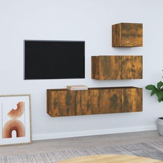 Berkfield Home 4 Piece TV Cabinet Set Smoked Oak Engineered Wood in Brown