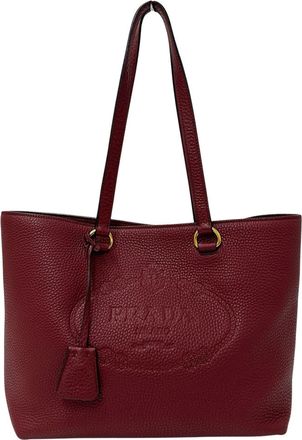 Prada Bordeaux Red Color Leather Tote Bag (Pre-Owned)
