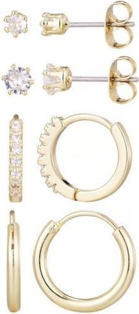 Adornia Set of 3 Assorted Hoops and Stud Earrings in Gold at Nordstrom Rack