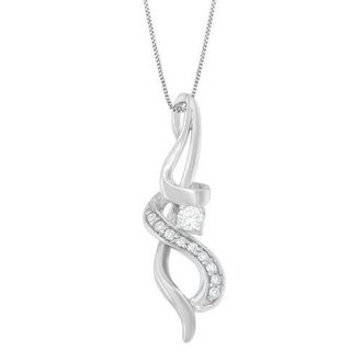 House of Brilliance Espira 10K White Gold 1/5 cttw Round Cut Diamond Swirl Pendant Necklace at Nordstrom