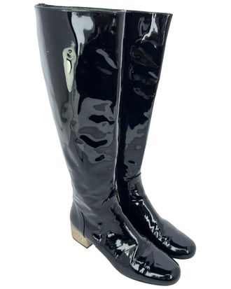 Saint Laurent Womens Patent Leather Glitter Heel Knee-High Boot (Authentic Pre-Loved)