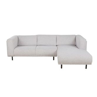 Maisons du monde Sof&aacute; cheslong derecha de 4/5 plazas de tela jaspeado gris claro