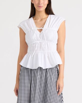 Ellen Tracy Womens Shirred Sleeveless Top with Front Ties