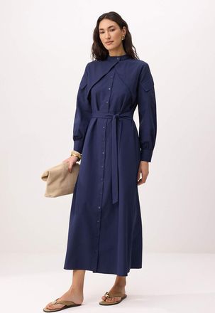 Trendyol Modest Dames Donkerblauw Effen Maxi Lang Skater Modest Jurken