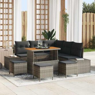 vidaXL Vidaxl - Conjunto De Sof&aacute; De Jard&iacute;n Con Coj&iacute;n 9 Pcs Gris Polirat&aacute;n
