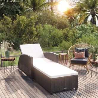 vidaXL Vidaxl - Lettino Prendisole con Cuscino Bianco Crema in Polyrattan Nero