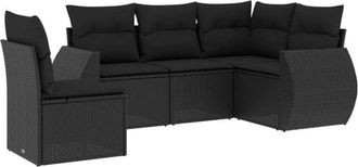 vidaXL Set De Muebles De Jard&iacute;n 5 Pzas Y Cojines Rat&aacute;n Sint&eacute;tico Negro Vidaxl