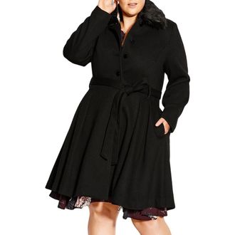 City Chic Rosemary Faux Fur Collar Coat in Black at Nordstrom, Size Xxs