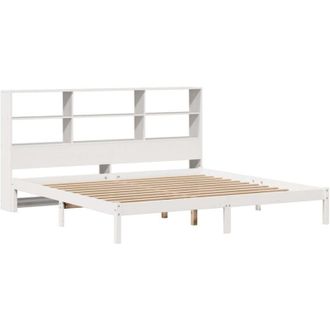 vidaXL Cama Con Estanter&iacute;a Sin Colch&oacute;n Madera Maciza Blanca 180x200 Cm Vidaxl