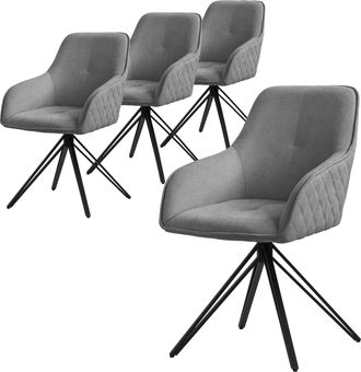 ML Design Ml-design - Set 4x Silla De Comedor Giratoria Con Respaldo Y Reposabrazos Asiento Gris De Tela Tejida Tapizado Con Patas De Metal Sill&oacute;n Dise&ntilde;o Ergon&oacute;
