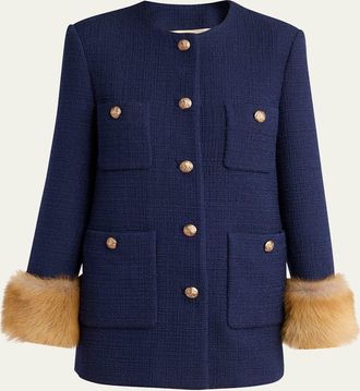 Valentino Garavani Lamb Shearling Cuffs Tweed Single-Breasted Jacket