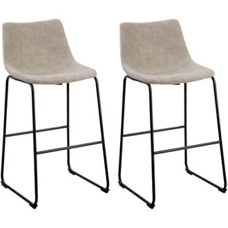 Beliani Set di 2 Sgabelli Alti Rivestimento Tessuto Beige Gambe in Metallo Nero Franks