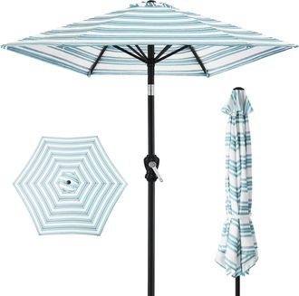 Best Choice Products 10ft Outdoor Steel Striped Market Patio Umbrella w/ Crank, Tilt Push Button, 6 Ribs